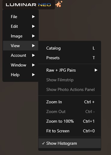 Histogram in Luminar Neo