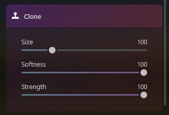 Clone tool sliders